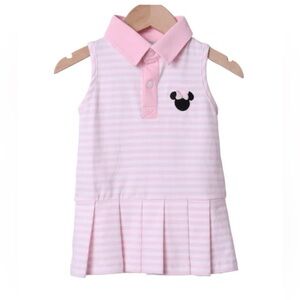 The Smocked Flamingo Pink Stripe Mouse Park Tennis Dress - Size 7
